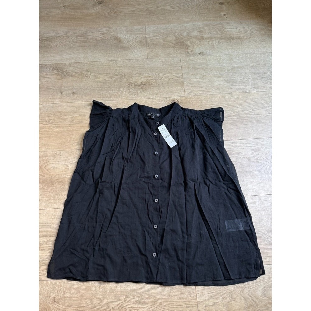 NWT Womens J Crew fluttler short sleeve black button up 100% cotton size XS